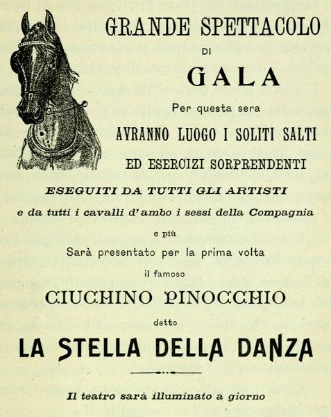 GRANDE SPETTACOLO DI GALA - Per questa sera AVRANNO LUOGO I SOLITI SALTI ED ESERCIZI SORPRENDENTI ESEGUITI DA TUTTI GLI ARTISTI e da tutti i cavalli d